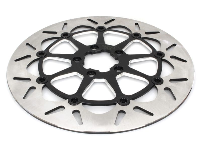 13in. Front Round Floating Disc Rotor with Contrast Cut Carrier. Fits most Big Twin 2000up when upgrading to 13in. x 6 Piston Caliper.