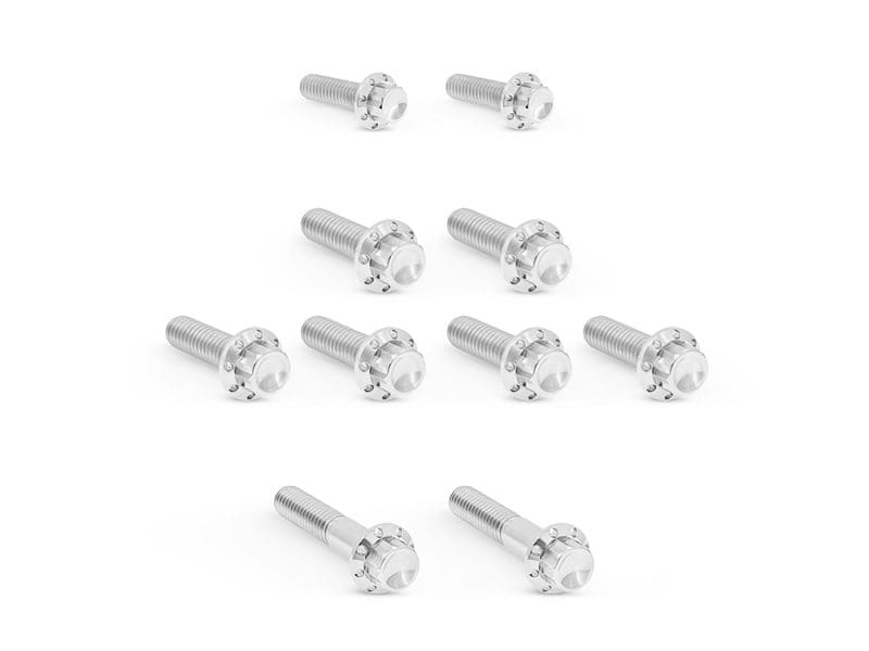 Titanium 12-Point Transmission Side Cover Bolt Kit - Polished. Fits Touring 2007-2016 High-quality motorcycle wheel bolts for Revelry Motorcycles, durable and reliable for optimal safety.